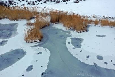 Iğdır'daki donan Üçkaya Gölü havadan görüntülendi