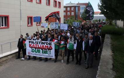 Muş&#039;ta akademisyenler ve üniversite öğrencilerinden Filistin&#039;e destek yürüyüşü