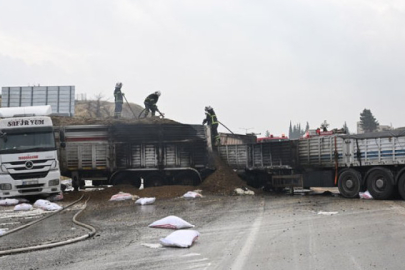 TIR’lar çarpıştı, yangın çıktı!